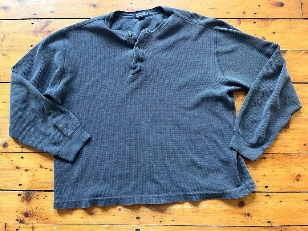 Lands' End USA Made Waffle Thermal Henley Grey Long Sleeve Large